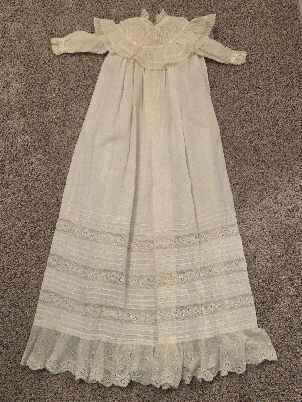 Vintage Ivory Lace Ruffle Baby Christening Dress